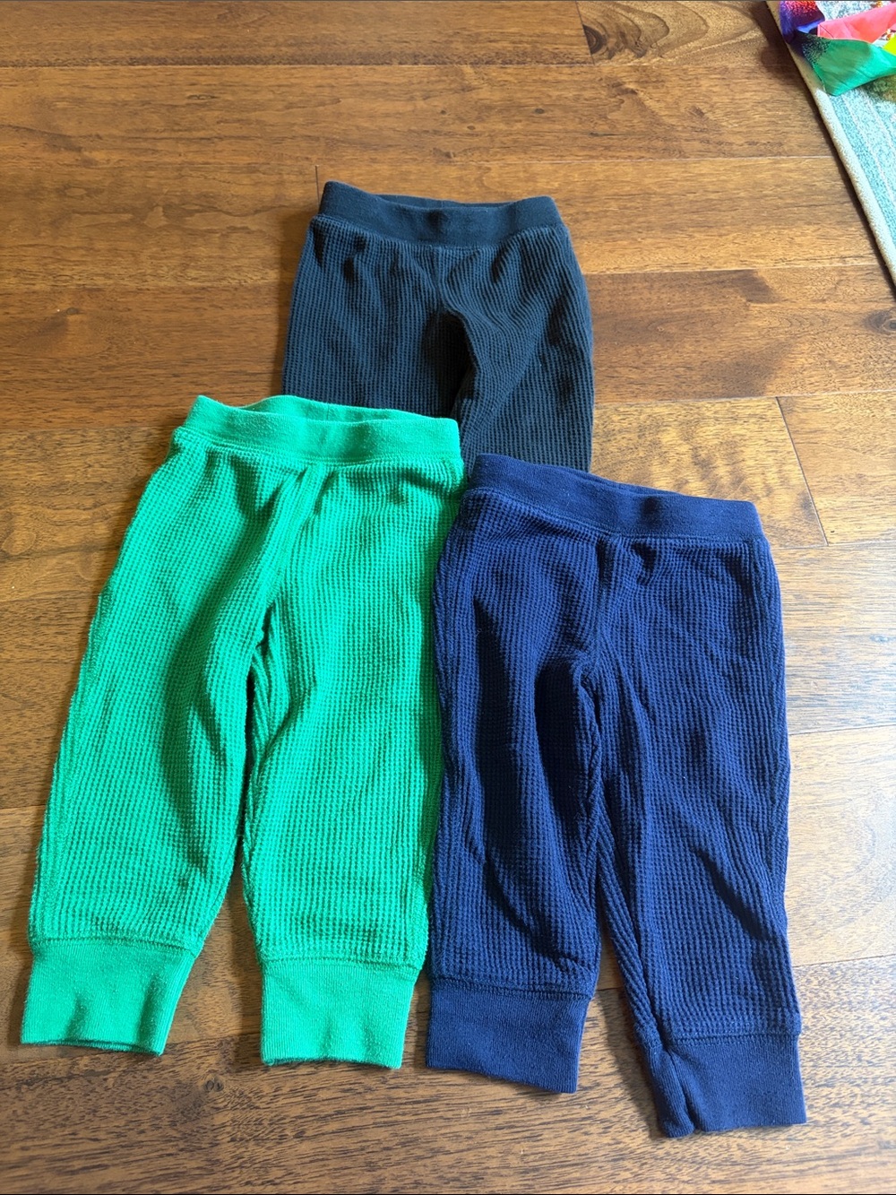 Primary Kids Waffle Thermal Leggings - Green, Navy & Black